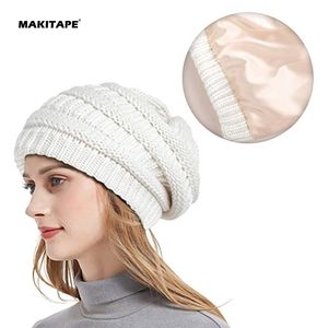 Gorro de Punto Grueso y Cálido de Invierno H071, Gorro Holgado con Forro de Seda Satinado, Gorro de Pelo Holgado de Marca para Mujer - Product Image 1