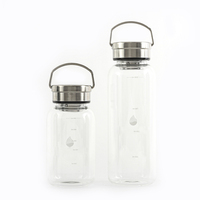 Bouteille d'eau en verre à Double paroi unisexes, ml, bouteille à eau pour Sport, avec couvercle et poignée