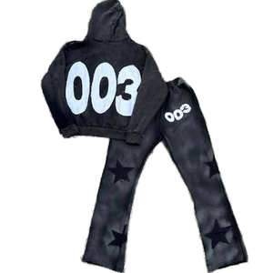 Conjunto de chándal unisex con lavado ácido 380g polar 2 piezas Casual suelta Sudadera con capucha pantalones de chándal XL diseñador personalizado técnica de tinte precio barato - Product Image 1