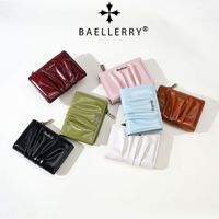 BAELLERRY Nouveau Portefeuille Court Femme Design Plissé Porte-Monnaie Zippé Rétro Niche en PU Huilé Ultra-Léger