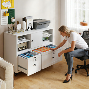 Armoire de classement mobile en métal blanc de 28 po avec serrure, 2 tiroirs latéraux pour l'organisation de dossiers A4/Legal/Letter au bureau à domicile - Product Image 4