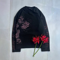 Camiseta de manga larga de punto gofrado grueso para hombre, estilo grunge urbano Y2K, con estampado floral oscuro, venta al por mayor, personalizada y de gran tamaño