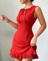 Robe mini unie décontractée et sexy à col halter, avec dentelle, ourlet à volants et nœud, respirante, avec fermetures éclair décoratives, pour le printemps, style international et modeste