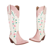 WETKISS-Bottes de cow-boy à fleurs roses, bottes western vintage à talon bas, collection été, printemps, 2025
