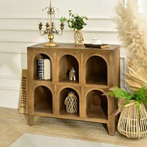 INNOVA Home Living Room Farmhouse Accent Arched Design <b>Display</b> Shelf Brown Color Wooden Storage <b>Cabinet</b> - Product Image 3