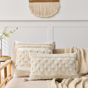 Boho Embroidered Throw Pillow Covers with Tassel <strong>Beige</strong> Decorative <strong>Cushion</strong> Covers for Sofa &amp; Living Room - Product Image 3