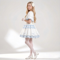 Robe Lolita JSK bleu et blanc avec cape, jupe à volants style princesse anime, costume de fête