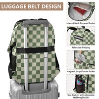 Sac à dos d'étudiant rembourré pour ordinateur portable de 17 pouces, motif à carreaux vert multi-poches, logo personnalisé, sac à dos de voyage pour l'école avec sangle de bagage