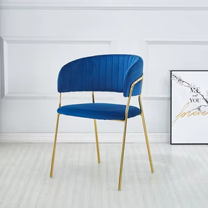 Kursi Makan beludru biru tua & merah muda, kursi makan berlengan Emas Untuk restoran atau ruang tamu furnitur luar ruangan - Product Image 2