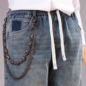 <b>Skull</b> Waist Chain Double Layer Punk Hip Hop Men's Chain Tibetan Silver Black Skeleton Pattern Daily Wear - Product Image 3