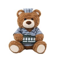 Ours en peluche personnalisé avec logo, motif prisonnier, vêtements créatifs, cadeau mignon, jouet en peluche doux en coton
