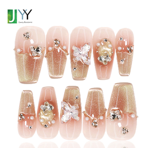 10 pz. Unghie Finte Press-on 3D Fatte a Mano con Strass Bling, Medie, All'ingrosso, Lusso, Farfalla, Gel, Unghie Finte Artigianali - Product Image 4