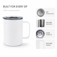 Mug de sublimation isotherme à double paroi en acier inoxydable blanc vierge de 12 oz avec couvercle coulissant pour café, eau et boissons, idéal pour les voyages - Vente en gros