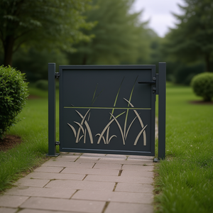 Portail de jardin en acier anthracite 39,4x39,4 avec motif herbe, style contemporain, porte battante pour usage extérieur - Product Image 2