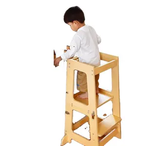 Деревянный кухонный табурет для малышей с защитным рельсом, складной кухонный помощник, Детская обучающая башня