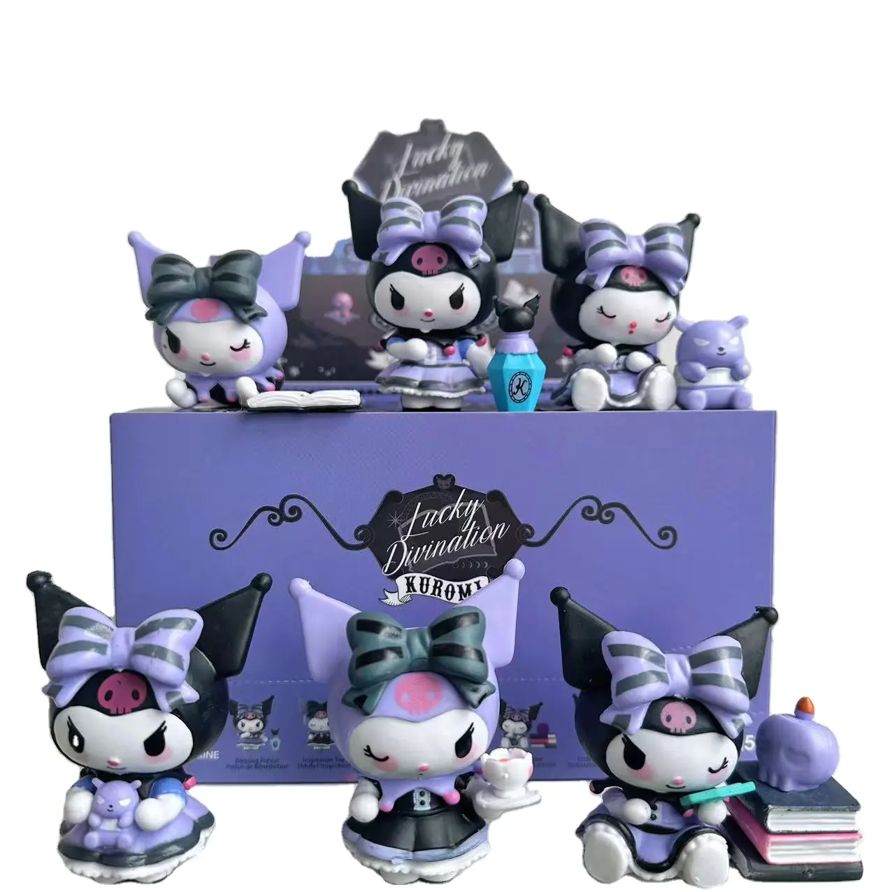 6-teiliges sanrio kuromi-modell pvc-statue lucky divination serie aktionsfiguren kawaii dekor puppe spielzeug kinders geschenk blinder-boxen-batch