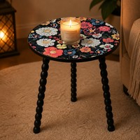 Table d'appoint ronde à motif mandala, pieds en bois massif torsadés en spirale, détachable, portable, artistique, pour la maison