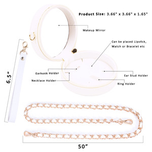Estuche Organizador de Joyas Redondo de Cuero Portátil Personalizado con <span class=keywords><strong>Espejo</strong></span> y Bolso Cruzado para Viaje - Product Image 3
