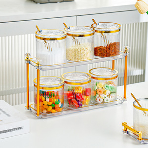 Juego de recipientes para especias con estante de almacenamiento, recipientes de vidrio herméticos para almacenamiento de condimentos de cocina, tapa de plástico tamaño M - Product Image 4