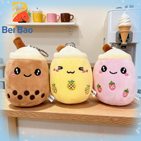 Produsen Mainan Boneka Plushie Bentuk Bubble Tea Realistis MOQ Rendah, Gantungan Kunci Plushie Kecil, Boneka Isi Dakron, Desain Kustom