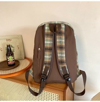 Sac à dos tendance à carreaux et motifs de dessins animés pour étudiantes, sac de voyage pour livres avec fermeture éclair