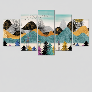 Impression sur toile Forêt Abstraite : Œuvre d'art paysagère montagneuse pour décoration moderne, LOT DE 5 TOILES ASSORTIES - Product Image 2