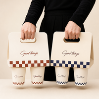 Maßgefertigte Marineblaue Kontrast-2-Becher-Träger aus Recycling-Kunstpapier, Faltbare Handliche Kaffeegetränketräger für Cafés & Takeaway-Verwendung