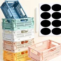 Panier de rangement pliable multicolore en plastique, empilable, ajouré, pour placard, chambre, cuisine, articles ménagers divers