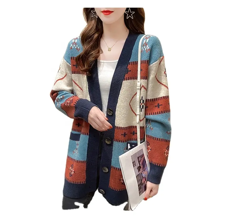Оптовая продажа OEM ODM женский новый свободный Женский вязаный свитер пальто Свободный корейский стиль пальто на пуговицах Кардиган женские свитера куртка