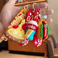 Porte-clés amusant en caoutchouc souple PVC, motif fast-food (burger, frites, hot-dog) pour cadeaux promotionnels de restaurant
