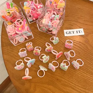 16 Stuks Kinderen Speelgoed Ring Meisje Prinses Schattige Plastic Cartoon Kleine Ring Baby Kleuterschool Sieraden Met Acryl Display Doos Voor Kind