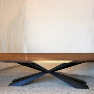 Mesa de comedor de madera maciza de nogal, muebles modernos de mediados de siglo, patas de Metal negro