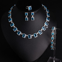 Parure de bijoux de luxe classique et élégante pour femme, avec zircon coloré, comprenant collier, boucles d'oreilles, bracelet et bague, pour fiançailles, fêtes et mariages