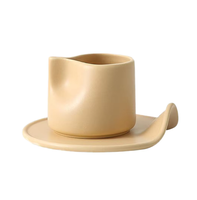 Ensemble tasse à café et soucoupe en céramique sans anse, forme unique, couleur macaron, finition mate, vente en gros OEM