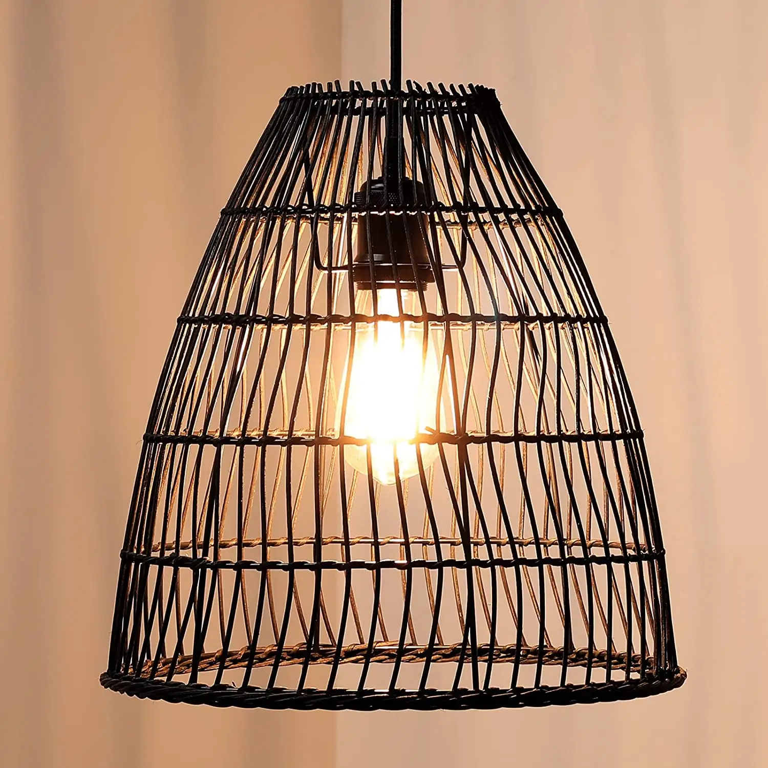 Wholesale Retro Style Rattan Art Chandelier Led Pendant Light Rattan Lamp for Home Decor