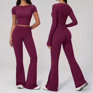 Conjunto Deportivo de Yoga para <span class=keywords><strong>Mujer</strong></span>, de Secado Rápido y Transpirable, de 2 Piezas, Cintura Elástica, Logotipo Frontal, Ropa Deportiva de Cintura Alta - Product Image 1
