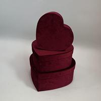 Boîte cadeau en velours en forme de cœur en gros, 3 pièces - Boîte cadeau souvenir de fleurs de qualité supérieure, boîte cadeau d'anniversaire