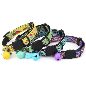 Wholesale Jacquard Embroidery Bohemian Pattern Adjustable Cat Cute <strong>Collar</strong> with Bell and Tassel Breakaway Release Buckle - Product Image 2