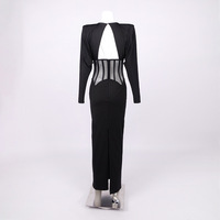 Robes de soirée noires de luxe, élégantes, à manches longues, en maille, corset, robe moulante maxi, robe de soirée formelle sexy pour femmes