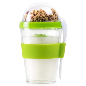 Gobelet à yaourt à double paroi personnalisé avec logo, 12 oz (350 ml), en plastique PS, avec cuillère, pour céréales à emporter, parfait pour le petit-déjeuner - Product Image 3