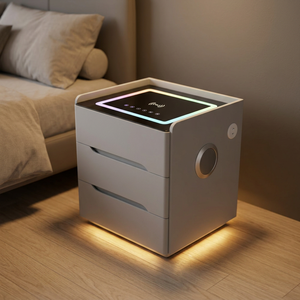 Modern Plastic Nightstand <b>bedside</b> <b>table</b> with 2 Drawers <b>LED</b> Lighting Wireless Charging Pad for Bedroom Furniture - Product Image 3