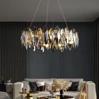 Lustre LED suspendu en acier inoxydable gris fumé de luxe, design circulaire multicouche en cristal, économe en énergie