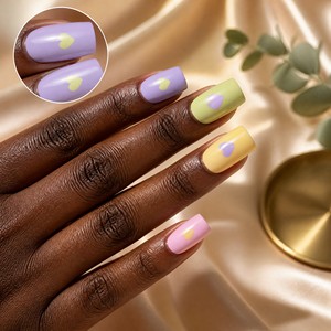 <span class=keywords><strong>Uñas</strong></span> Postizas Personalizadas en Forma de Corazón, Color <span class=keywords><strong>Pastel</strong></span>, Lavanda, <span class=keywords><strong>Rosa</strong></span>, <span class=keywords><strong>Amarillo</strong></span>, Brillantes, de Gel ABS, Venta al Por Mayor OEM - Product Image 2