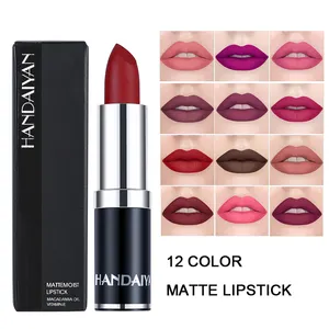 Grosir Lipstik Telanjang Kualitas Tinggi Label Pribadi Vegan Kosmetik Seksi Merah Matte Creamy Lipstick Tahan Air Tabung Peluru