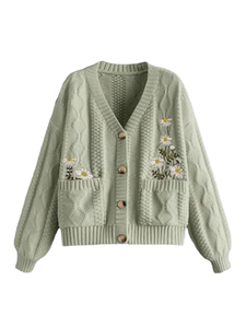 <span class=keywords><strong>Cardigan</strong></span> da Donna 2026 con Ricamo Floreale e Bottoni, Maglione Casual a Maniche Lunghe con Bottoni Frontali e Tasche per l'Autunno - Product Image 1
