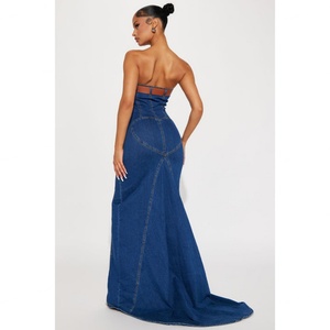 Robe longue sans manches en jean pour femme, col droit, sans bretelles, décontractée, lavable, avec logo personnalisé, qualité supérieure, fabrication OEM - Product Image 2