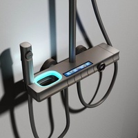 Ensemble de douche multifonctionnel haut de gamme en cuivre brossé chromé avec affichage numérique intelligent, jet doux, lumière d'ambiance et barre coulissante – Nouveauté irrésistible