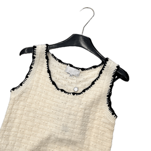 Top Corto de Punto Blanco para Mujer con Ribete Negro, Chaleco sin Mangas para Uso Diario Informal - Product Image 3