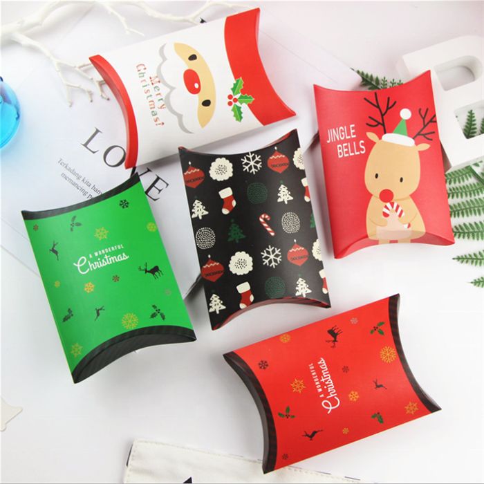 stock custom paper christmas gift candy packaging pillow box