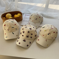 Casquette de baseball en polyester brodée mignonne pour femme, respirante, protection solaire, en toile multicolore, style bec de canard, pour l'été